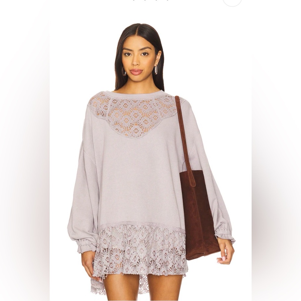 Free People  Raindrops “Purpulish” Gray Lace Tunic Dress